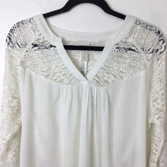 Chicos Top Hi‎ Lo Lace Ivory Ecru Size 1 Pullover - Picture 3 of 10